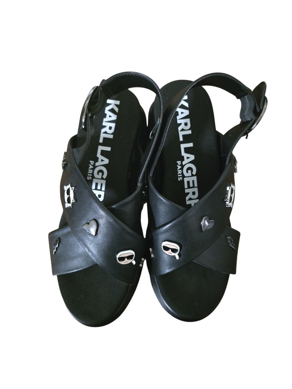 Karl Lagerfeld Black Tilda Platform Sandals with Logo Charms